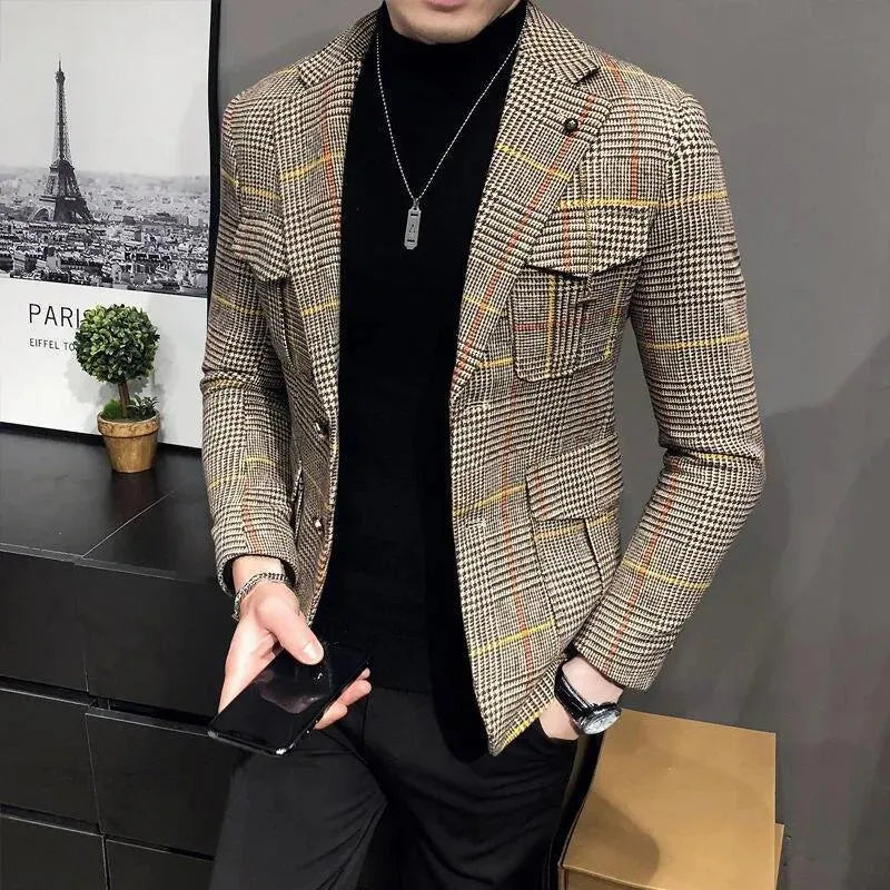 Blazer pour homme à carreaux pied-de-poule modernes