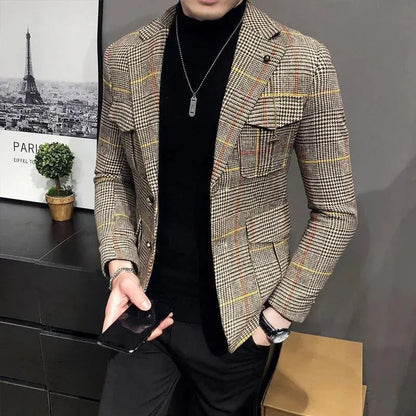 Blazer pour homme à carreaux pied-de-poule modernes