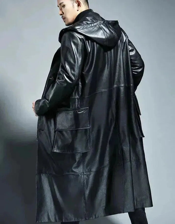 Manteau Long en Cuir Élégant pour Homme
