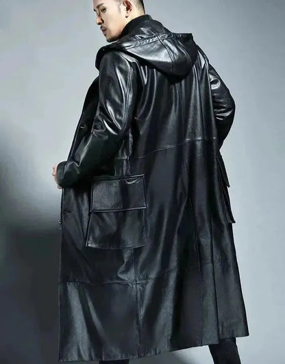 Manteau Long en Cuir Élégant pour Homme