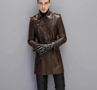 Trench-coat en cuir élégant pour homme noir
