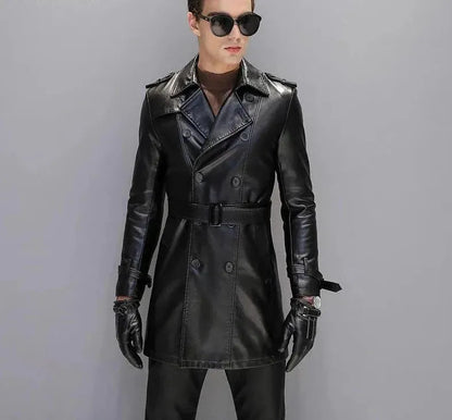 Trench-coat en cuir élégant pour homme noir