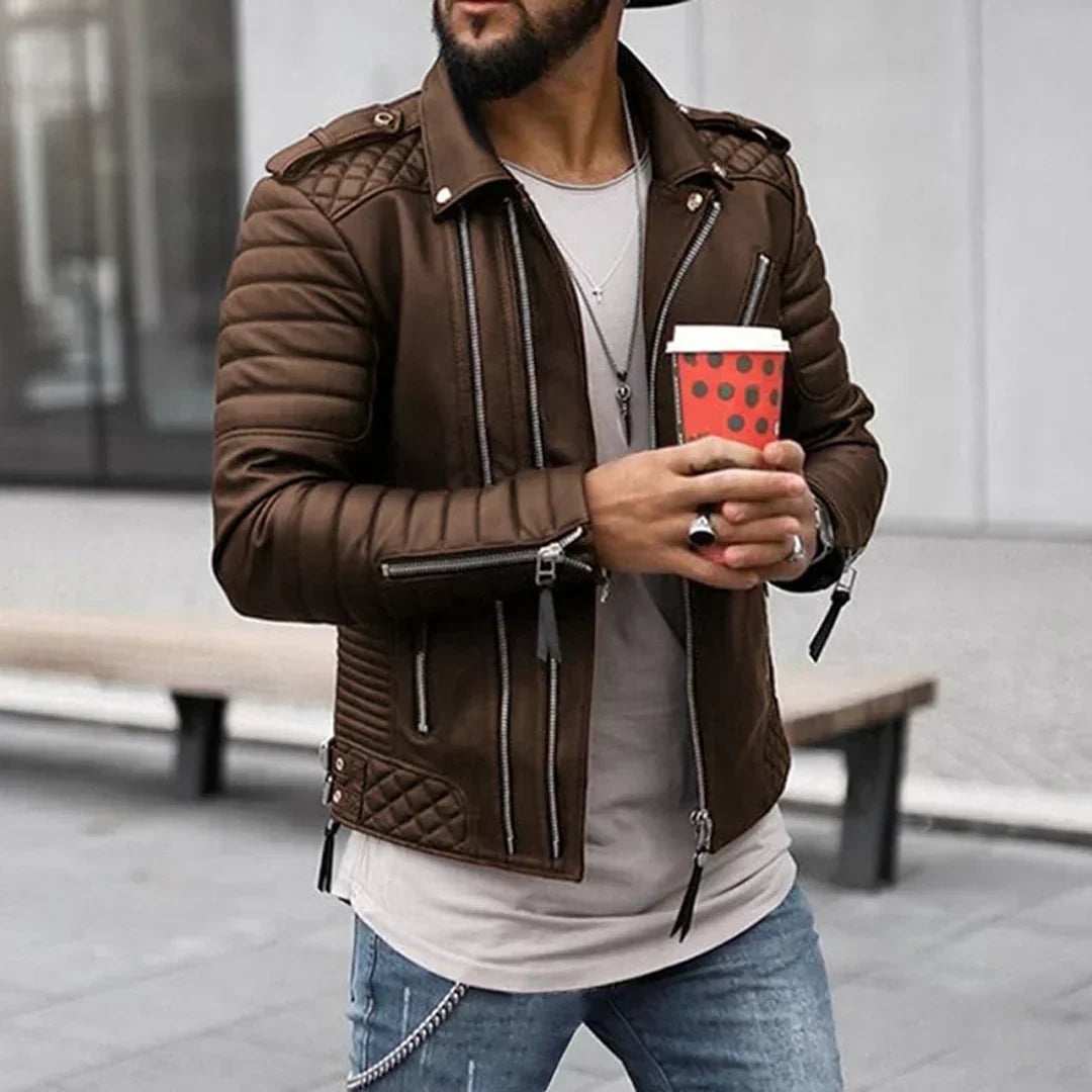 Blouson en cuir pour homme Design élégant Fermeture éclair