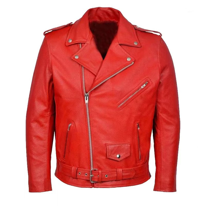 Blouson en cuir pour homme style motard asymétrique