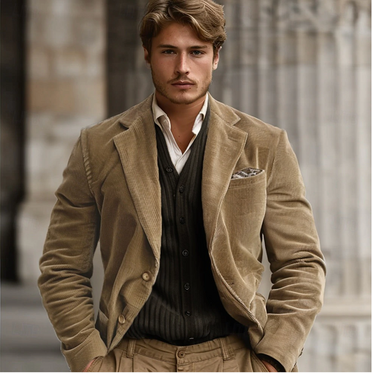 Herren Blazer Khaki Cord Elegant - IdealeKleiden