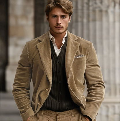 Blazer homme velours côtelé kaki élégant