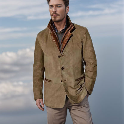 Veste en daim homme aspect cuir col revers style