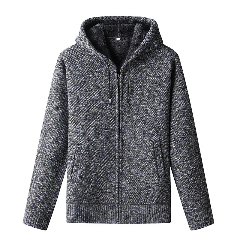 Gilet en tricot pour homme, à capuche et fermeture éclair, chaud