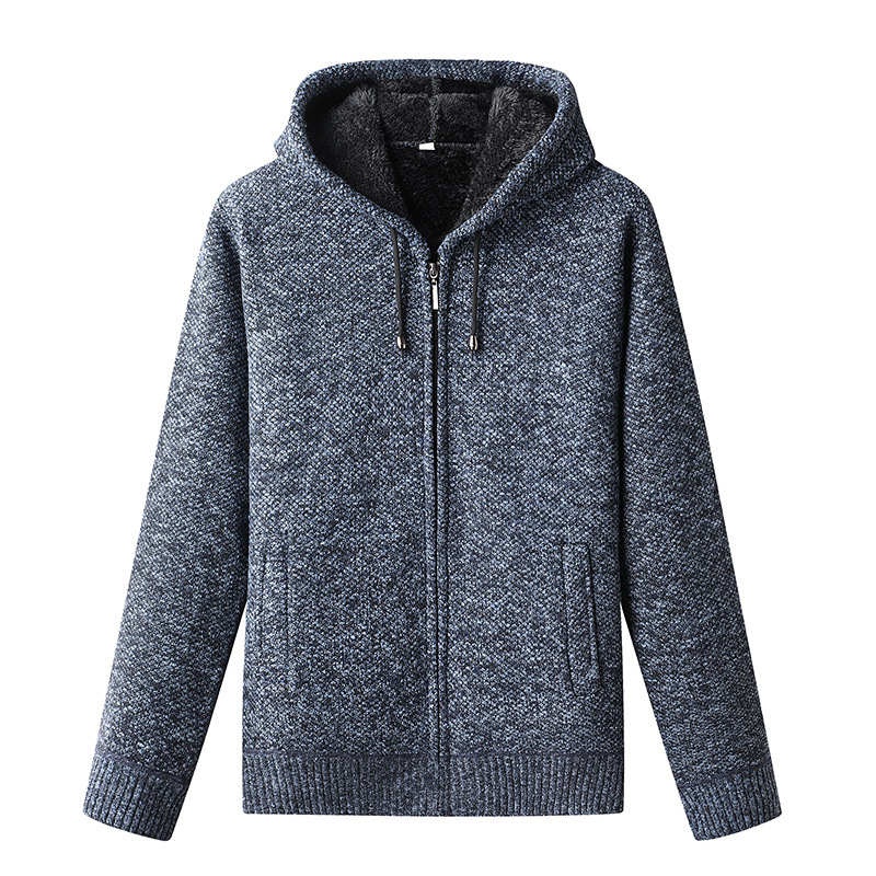 Gilet en tricot pour homme, à capuche et fermeture éclair, chaud