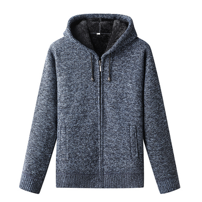Gilet en tricot pour homme, à capuche et fermeture éclair, chaud