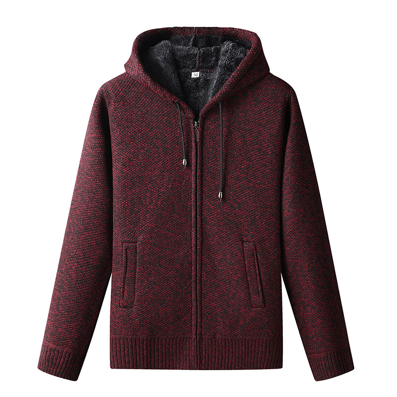 Gilet en tricot pour homme, à capuche et fermeture éclair, chaud