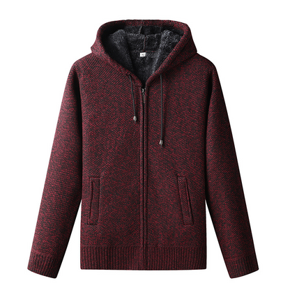 Gilet en tricot pour homme, à capuche et fermeture éclair, chaud