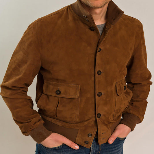 Herren Suede Jacke Slim Fit Stehkragen - IdealeKleiden