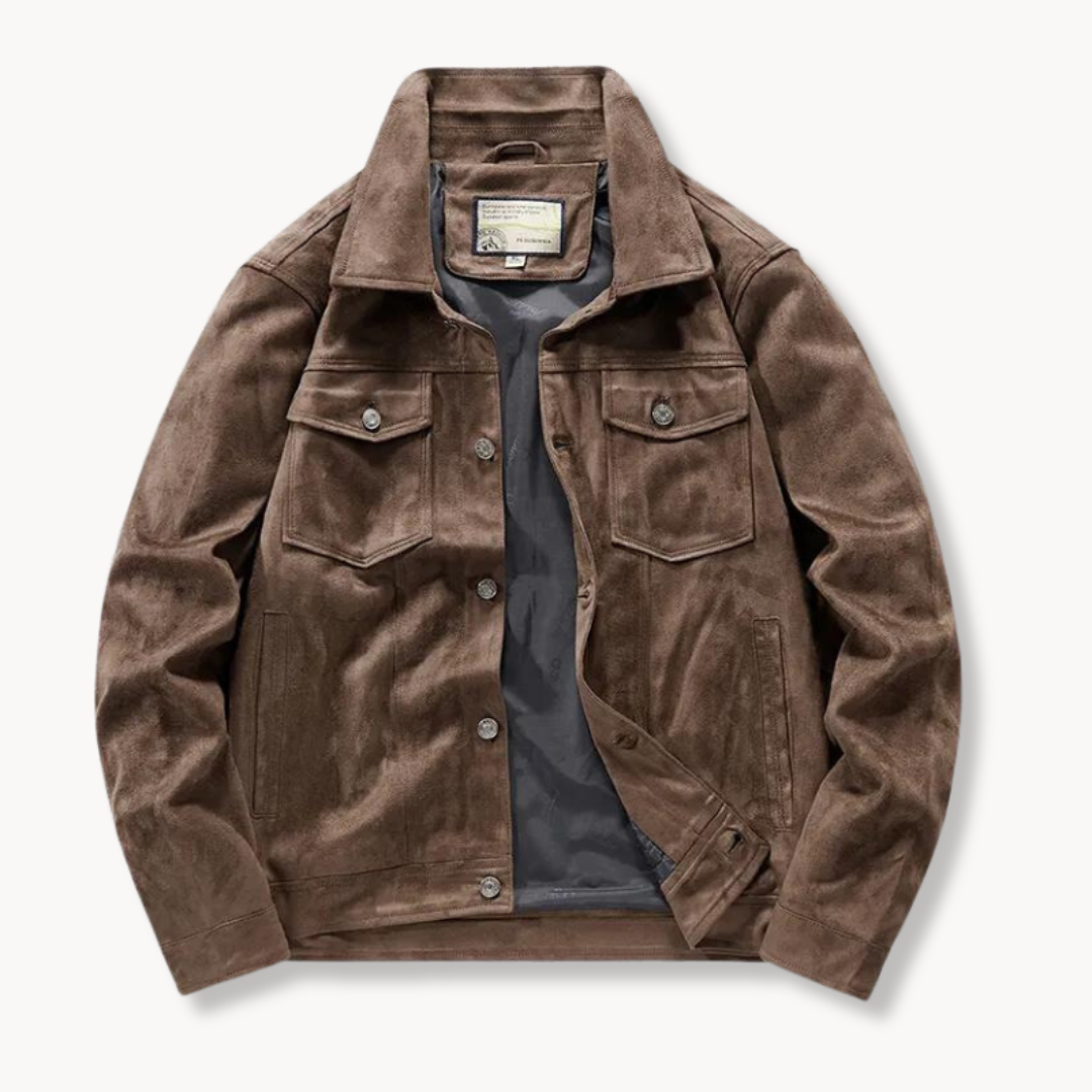 Veste en cuir homme style camionneur col montant élégant