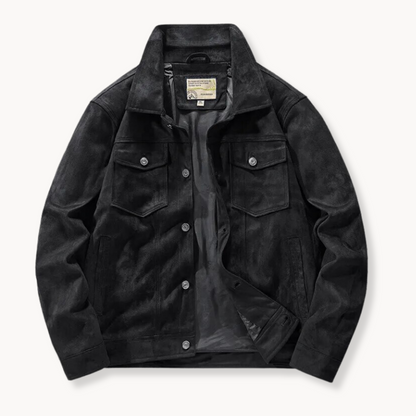 Veste en cuir homme style camionneur col montant élégant
