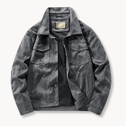 Veste en cuir homme style camionneur col montant élégant