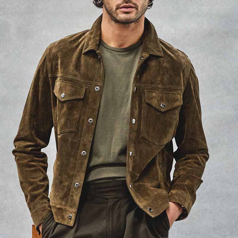 Veste en velours côtelé rétro pour homme avec poches poitrine
