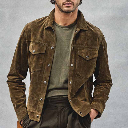 Veste en velours côtelé rétro pour homme avec poches poitrine
