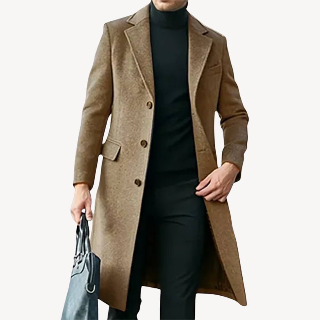 Manteau en laine long et élégant noir pour homme