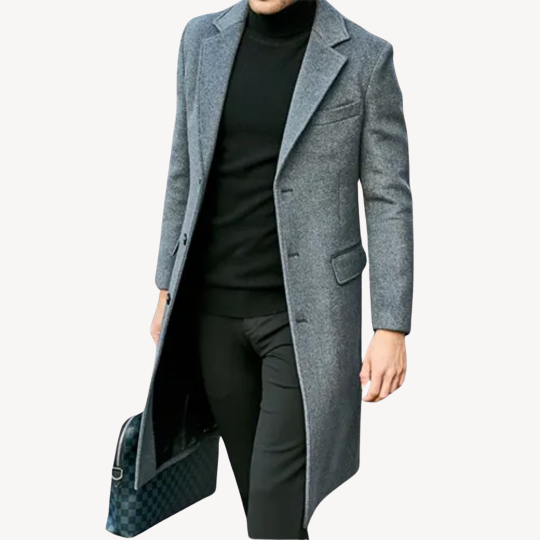 Manteau en laine long et élégant noir pour homme