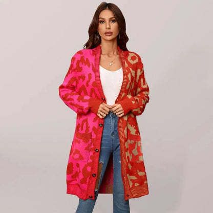 Gilet long léopard en maille pour femme