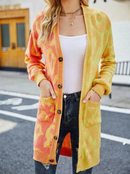 Gilet long léopard en maille pour femme