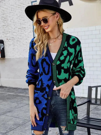 Gilet long léopard en maille pour femme