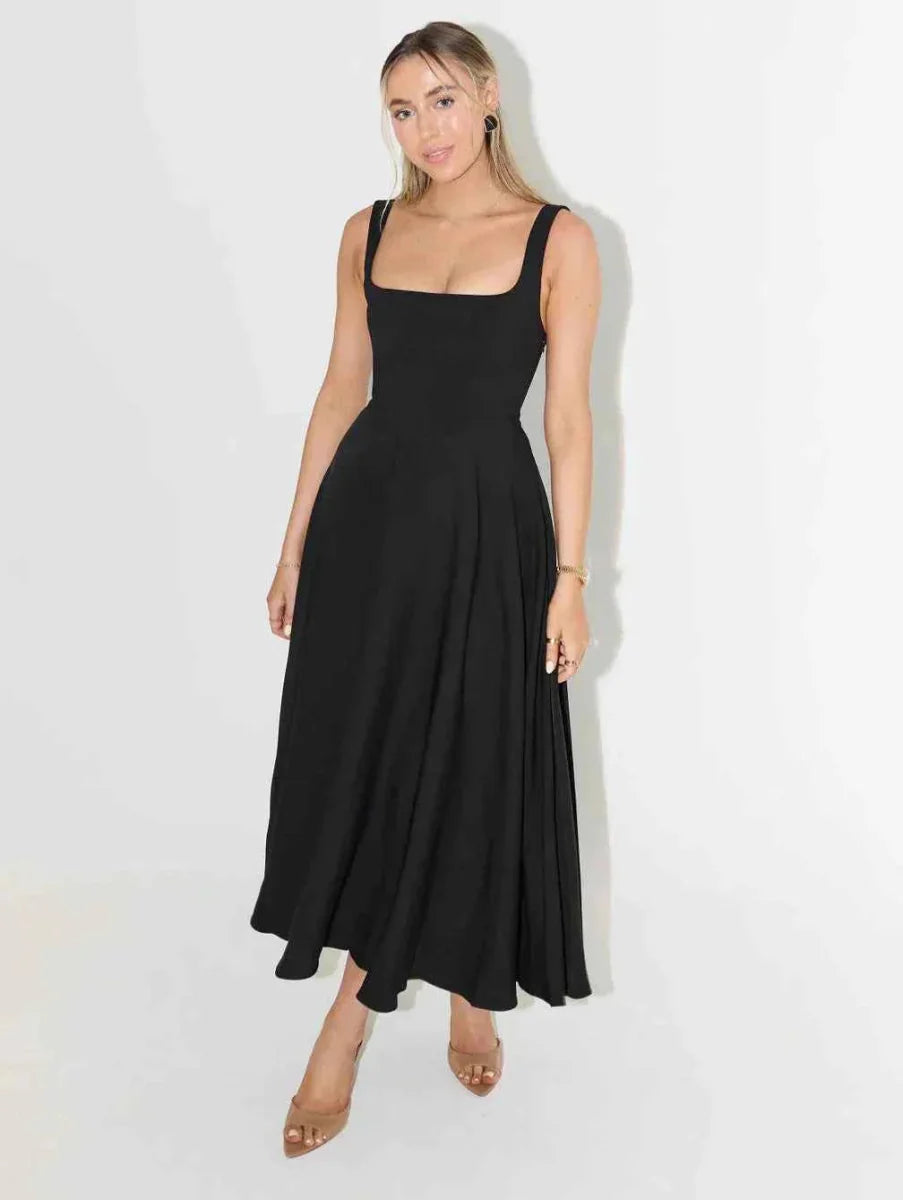 Robe midi élégante col en V de qualité supérieure