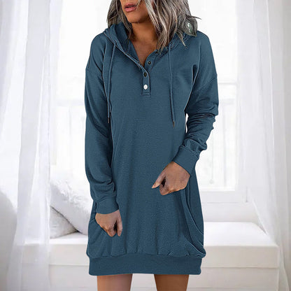 Sweat à capuche élégant et long pour femme, coupe simple
