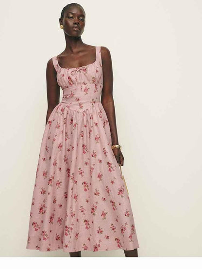 Robe midi romantique femme style vintage coton