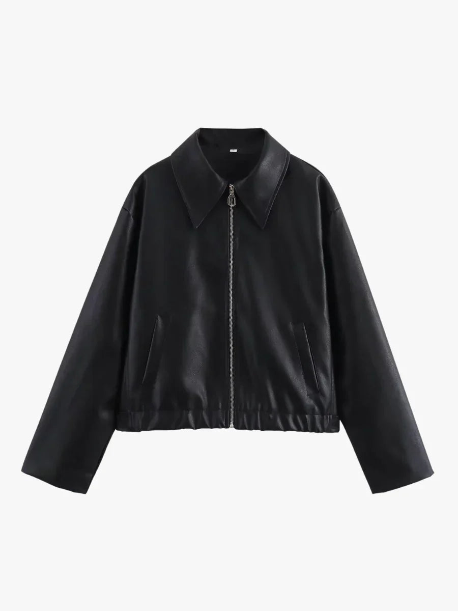 Veste en cuir élégante femme noir surface cuir