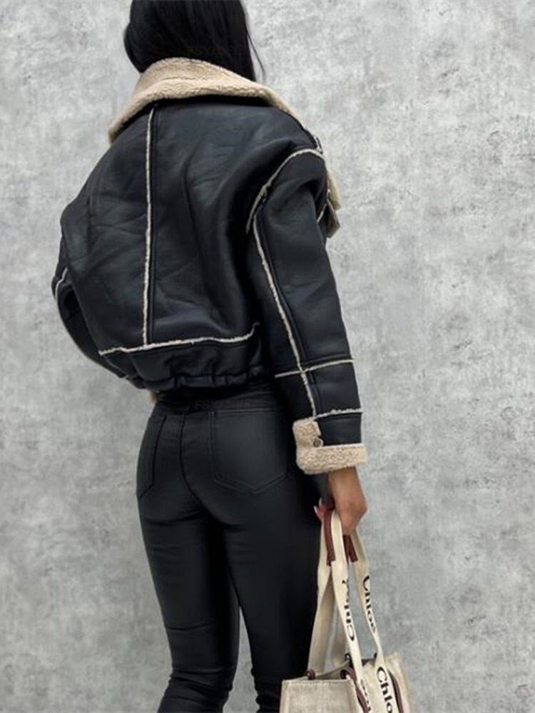 Lederjacke Bikerstil Warm gefüttert - IdealeKleiden