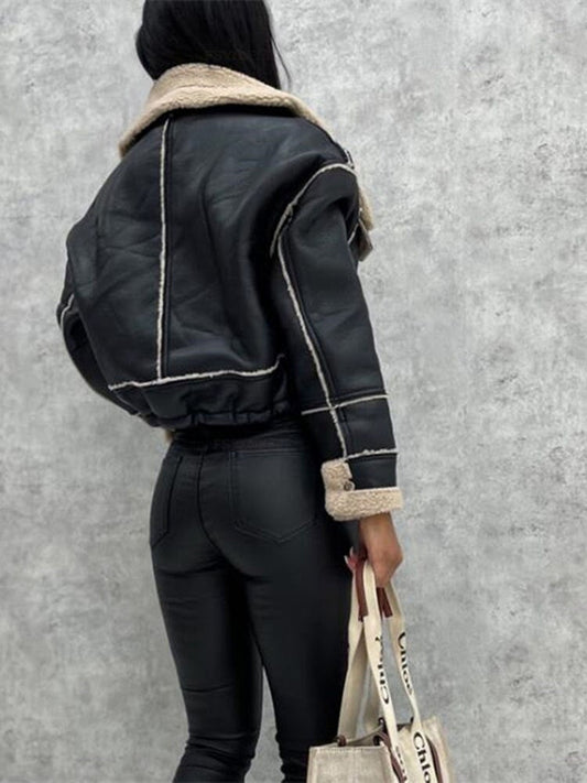 Lederjacke Bikerstil Warm gefüttert - IdealeKleiden