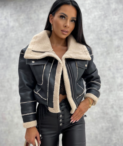 Blouson en cuir style motard Doublure chaude