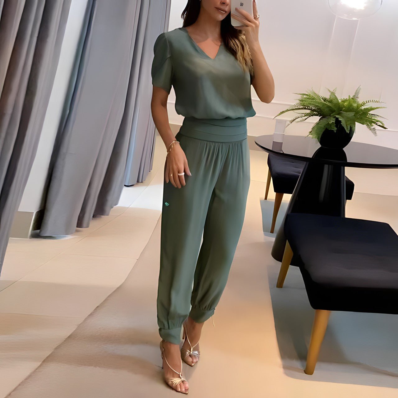 Ensemble pantalon femme Col en V Imprimé Élégant