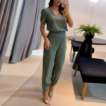 Ensemble pantalon femme Col en V Imprimé Élégant