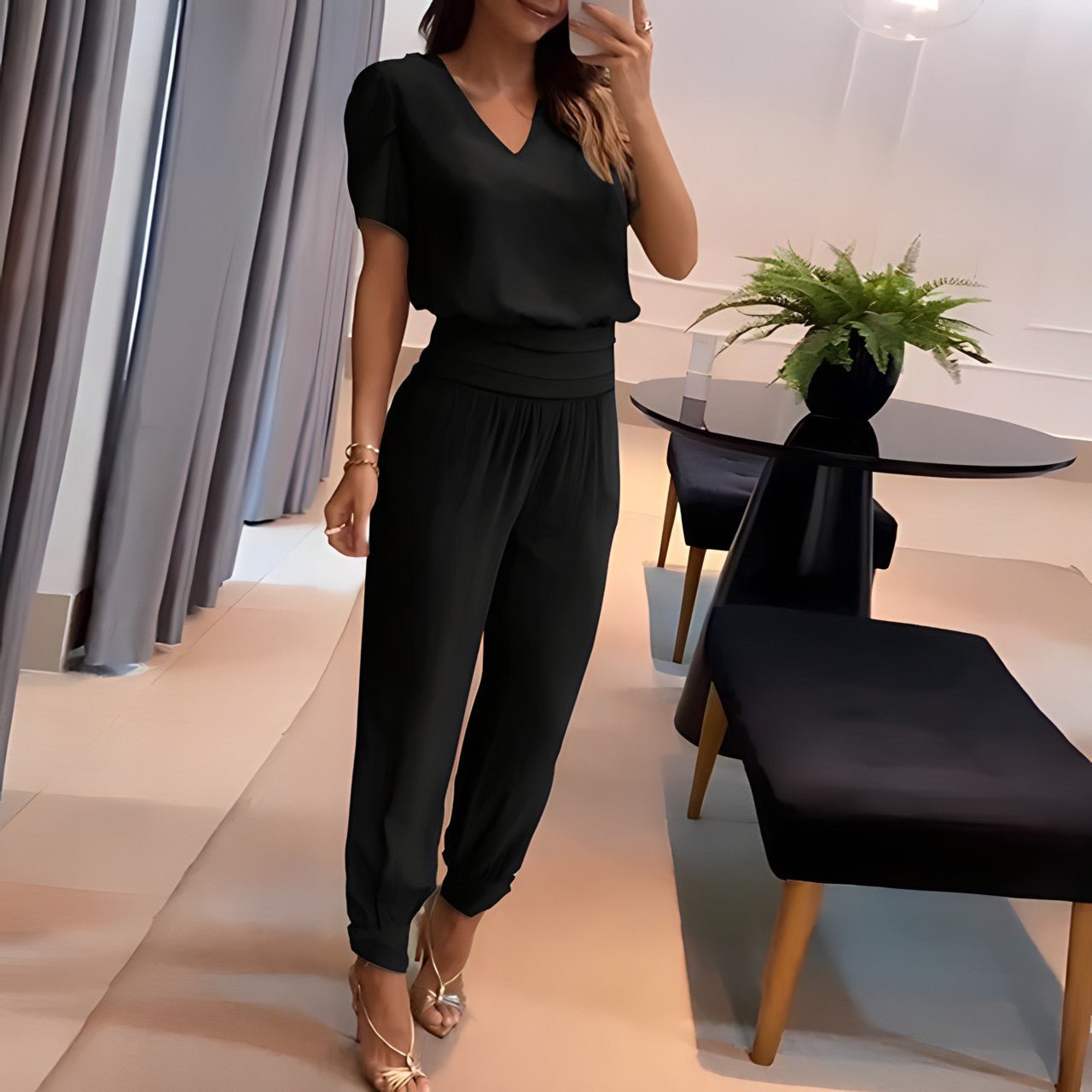 Ensemble pantalon femme Col en V Imprimé Élégant