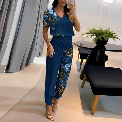 Ensemble pantalon femme Col en V Imprimé Élégant