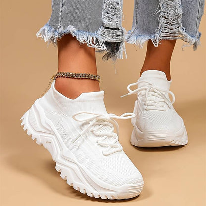Damen Sneaker Modisch Schnüren Plattform Sohle - IdealeKleiden