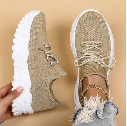 Baskets femme Tendance à lacets Semelle compensée