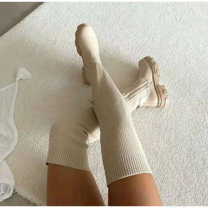 Modische Sockenstiefel Überkniehoch Damen - IdealeKleiden