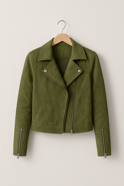 Veste en cuir femme élégante avec détails zippés