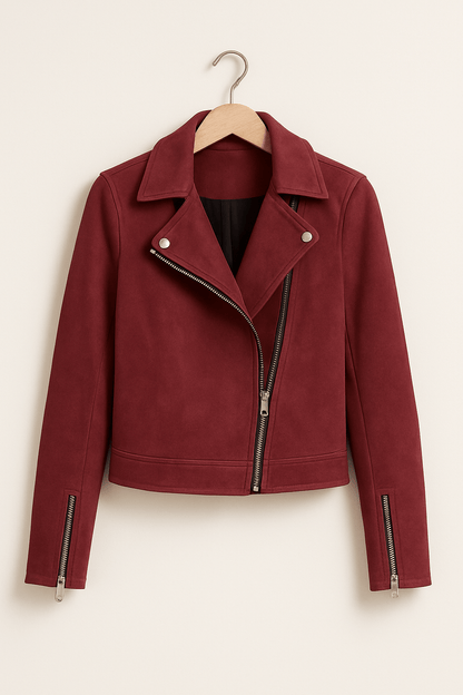 Veste en cuir femme élégante avec détails zippés