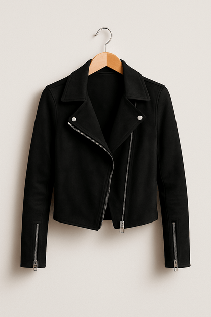 Veste en cuir femme élégante avec détails zippés
