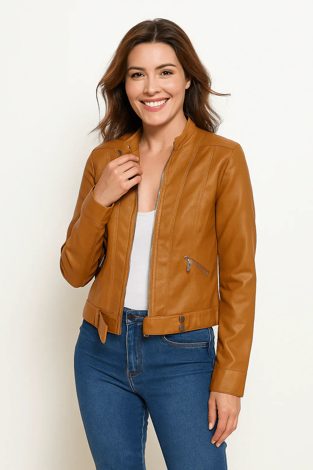 Veste en cuir élégante pour femme coupe ajustée