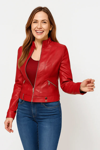 Veste en cuir élégante pour femme coupe ajustée