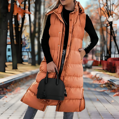 Doudoune longue sans manches pour femme