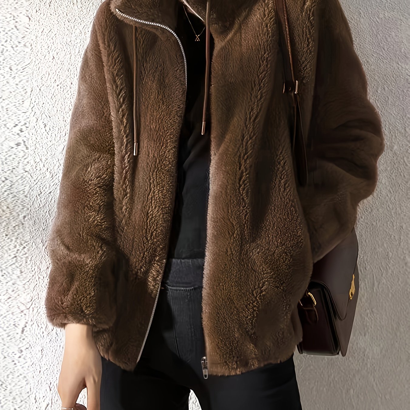 Veste Teddy décontractée Chaude Confortable Fermeture éclair