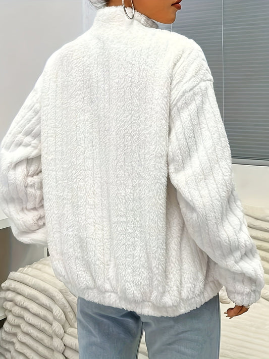 Teddyjacke Damen Langärmlig Rippverarbeitung - IdealeKleiden