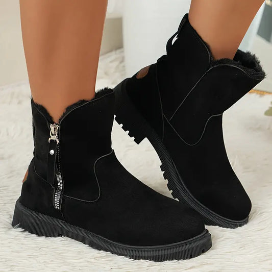 Damen Plüsch Stiefel Mit Reißverschluss - Warme Winterstiefel - IdealeKleiden